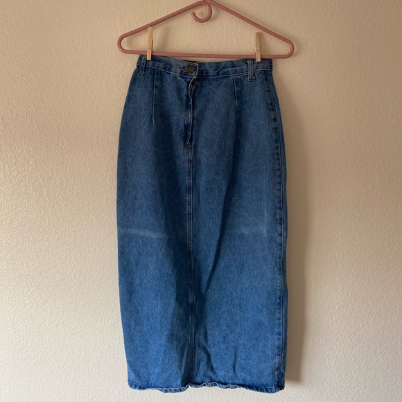 Vtg Denim Long Skirt with Slit - Picture 2 of 4